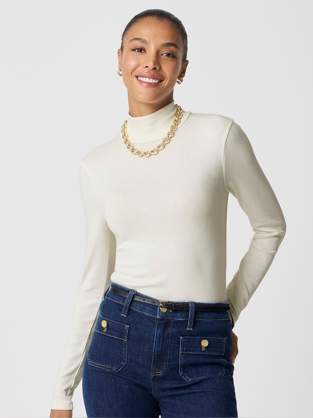 J. Crew Long Sleeve Everyday Mockneck Tee XL Ivory Cream Preppy Minimalist
